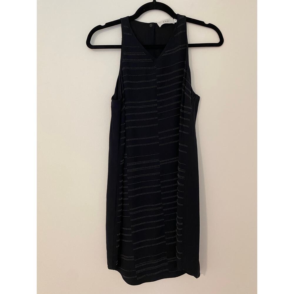 ALC 4 Studded Black Sleeveless Career V Neck Dress EUC Edgy Shift Sheath